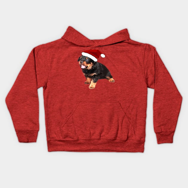 Cute Rottweiler Puppy Wearing Cartoon Santa Hat Kids Hoodie by taiche